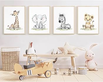 Amazon.com: Safari Nursery Wall Art Decor Baby Animal Canvas Wall ...